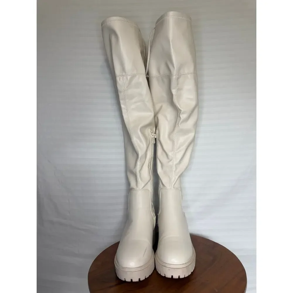 Top Guy Ravi-1 Ivory OTK Platform Lug Boots Women’s Size 8 Medium Calf